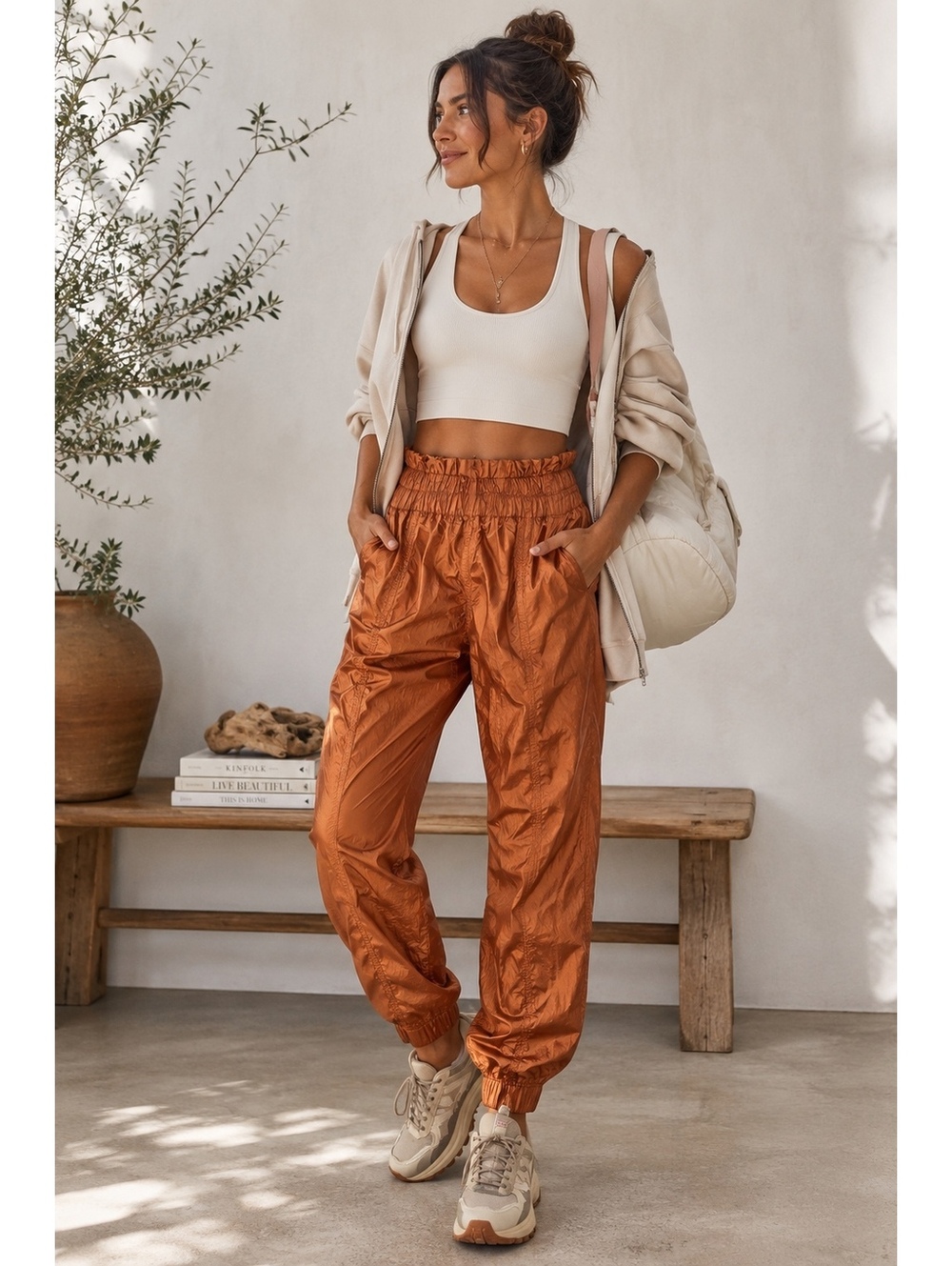 FP Movement Free People Copper Crinkle Cargo Jogger Pants Utility